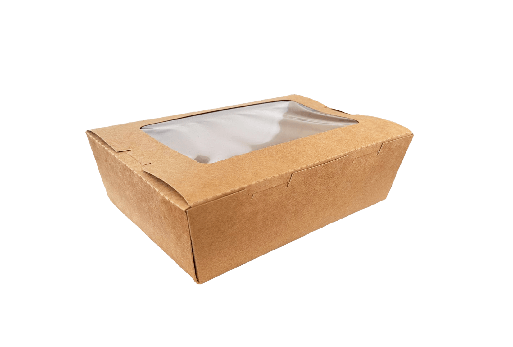 Cutii carton kraft meniu catering 2100 ml, cu fereastra, 19,5 x 14 x H 6,5 cm, 50 buc/set